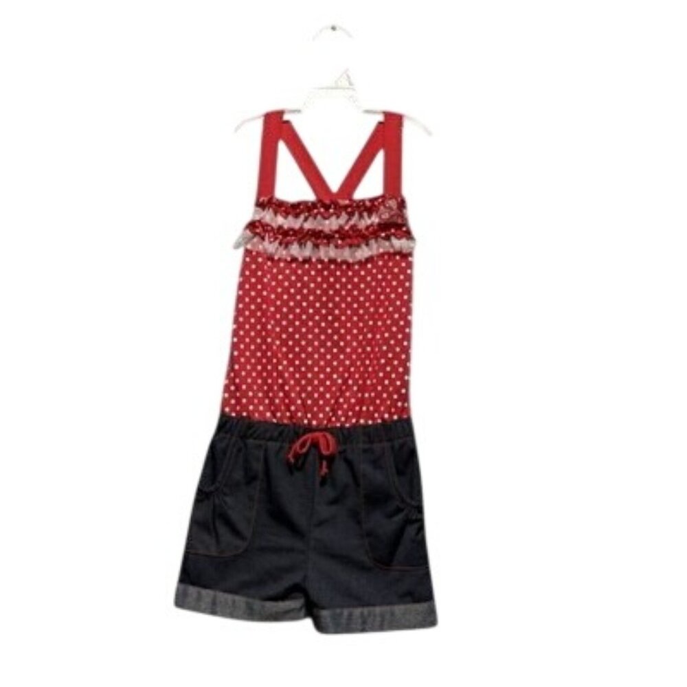 Little Lass Girl's Size 6 One-Piece Summer Romper Red White Blue USA